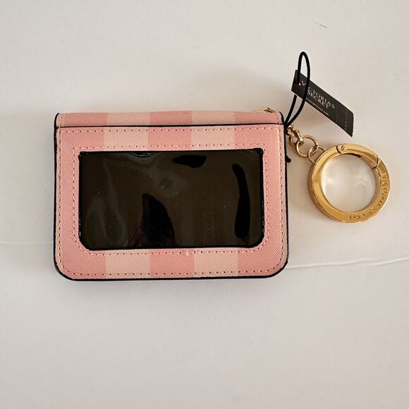 Victoria's Secret Pink Stripe Small Wallet 4 ID & Credit Cards Cash Keychain NWT - Picture 6 of 6